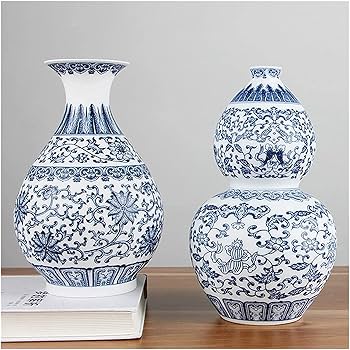 Amazon.co.jp: 中国陶芸 中国風 景徳鎮 卵殻 青と白の花瓶